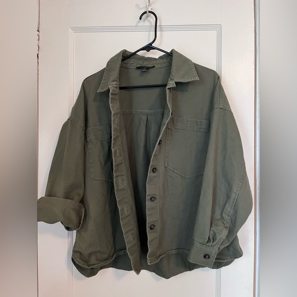 Olive green Banana Republic canvas shirt jacket - Picture 1 of 4